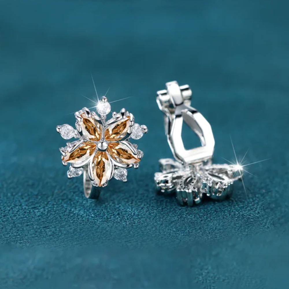Süße rosa Kristall Sakura Clip-Ohrringe für Frauen kein Ohrloch Zirkon Blume Ohrringe Hochzeit Braut Party Schmuck Geschenke champagner/silber