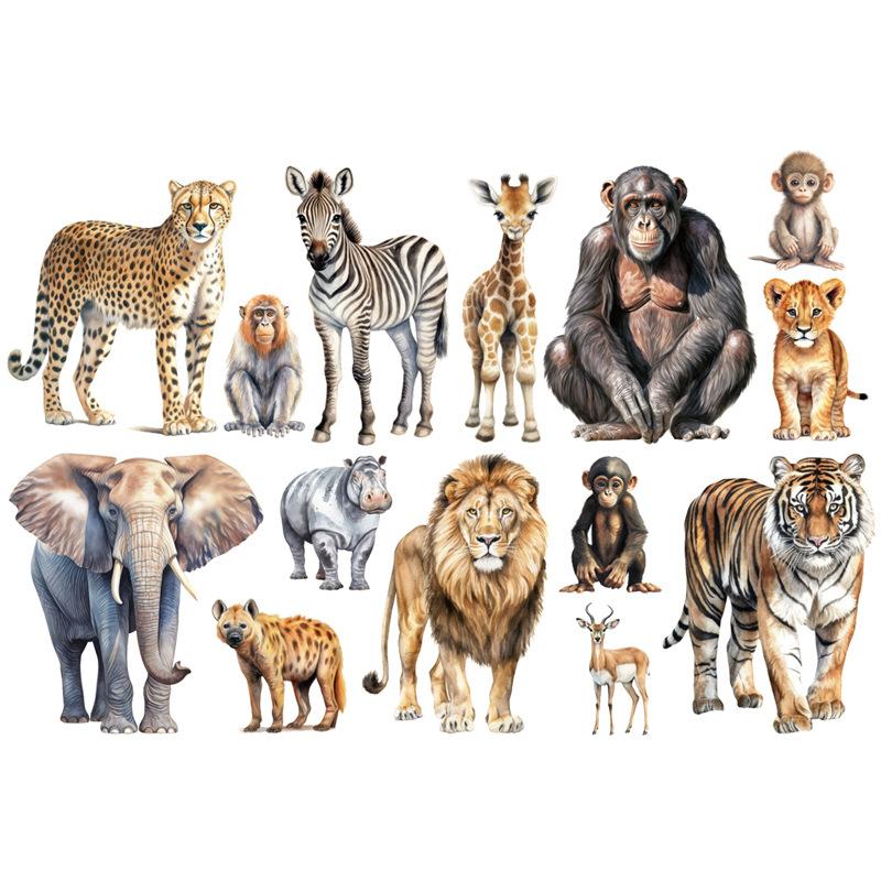 DIY Safari Tier Wandsticker für Kinderzimmer Dekoration Tiger Elefant Zebra Tropischer Regenwald Savanne Kinderzimmer Aufkleber Weihnachtsgeschenke 27x83cm