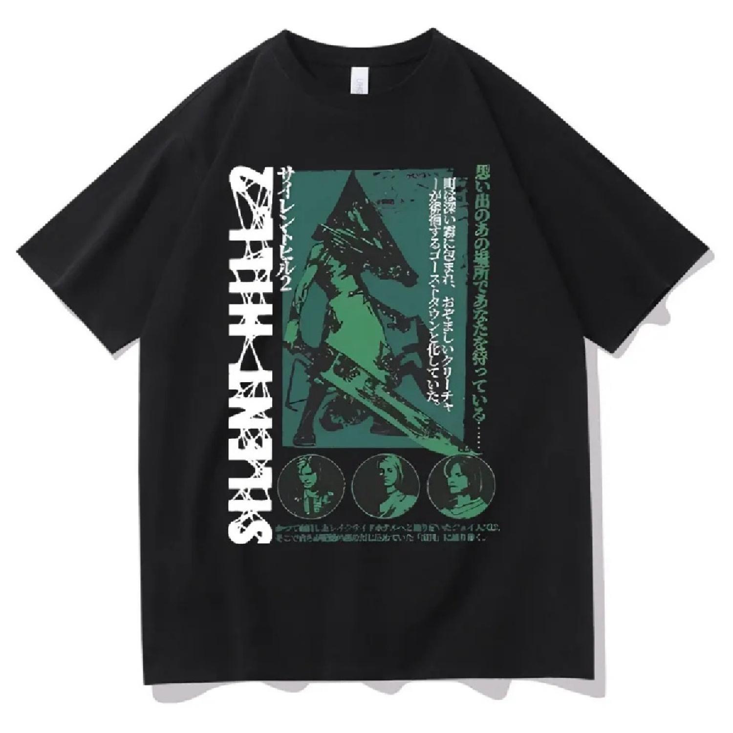 Horror Game Spaß Silent Hill 2 Grafik T-Shirts Herren Rock Übergröße T-Shirts Herren Damen Vintage Lässig T-Shirt Herren Baumwoll-T-Shirts XL schwarz
