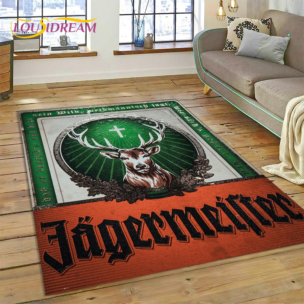 3D Neuestes Deutsches Jaegermeister Logo Elch Teppich für Wohnzimmer Schlafzimmer Dekoration, Bodenteppich Rutschfeste Dekoration für Sofa Fußmatte 100x150cm( 39x59in)