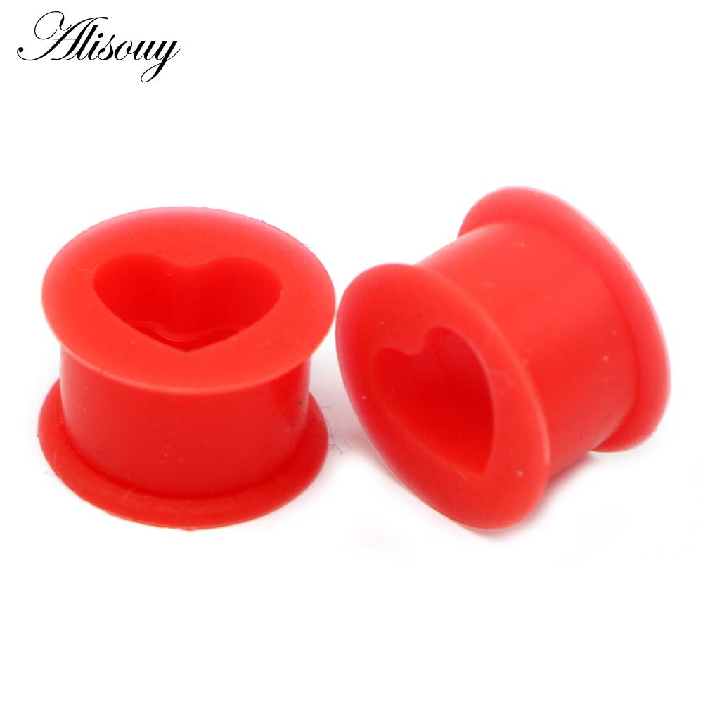 2 Stück Silikon-Ohrstöpsel und Tunnel in Herzform, flexible Ohrstöpsel, Ohr-Expander, Tunnel, Ohrringe, Messgeräte, Körperschmuck, Piercings 10mm rot