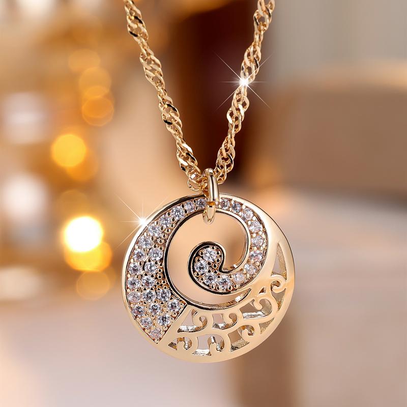 Luxus Gold Farbe Hohl Kreis Anhänger Halskette Kristall Blume Zirkon Braut Hochzeit Täglichen Edlen Schmuck gold