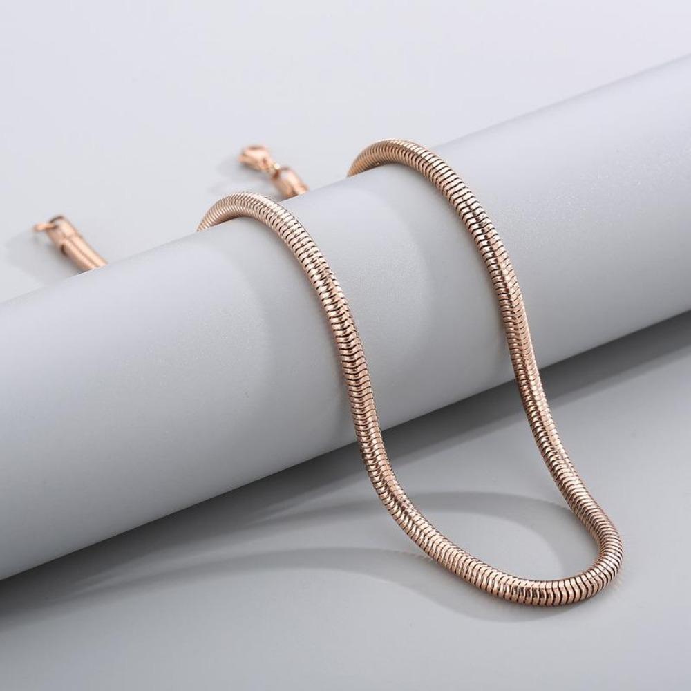 Edelstahl Runde Schlange Kette Anhänger Halskette Titan Stahl Schlüsselbein Kette Für Männer Frauen Halskette Schmuck 5mm-55cm rose gold