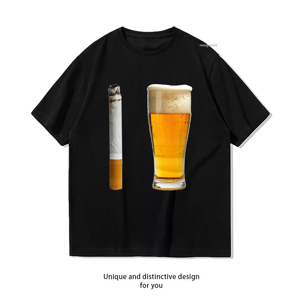 Bier und Zigarette Lustig Alkohol Bier Lustig Beleidigend Shirt Frau Mann Sommer Baumwolle Grafik T-Shirts Erwachsener Rundhals Oberteile S