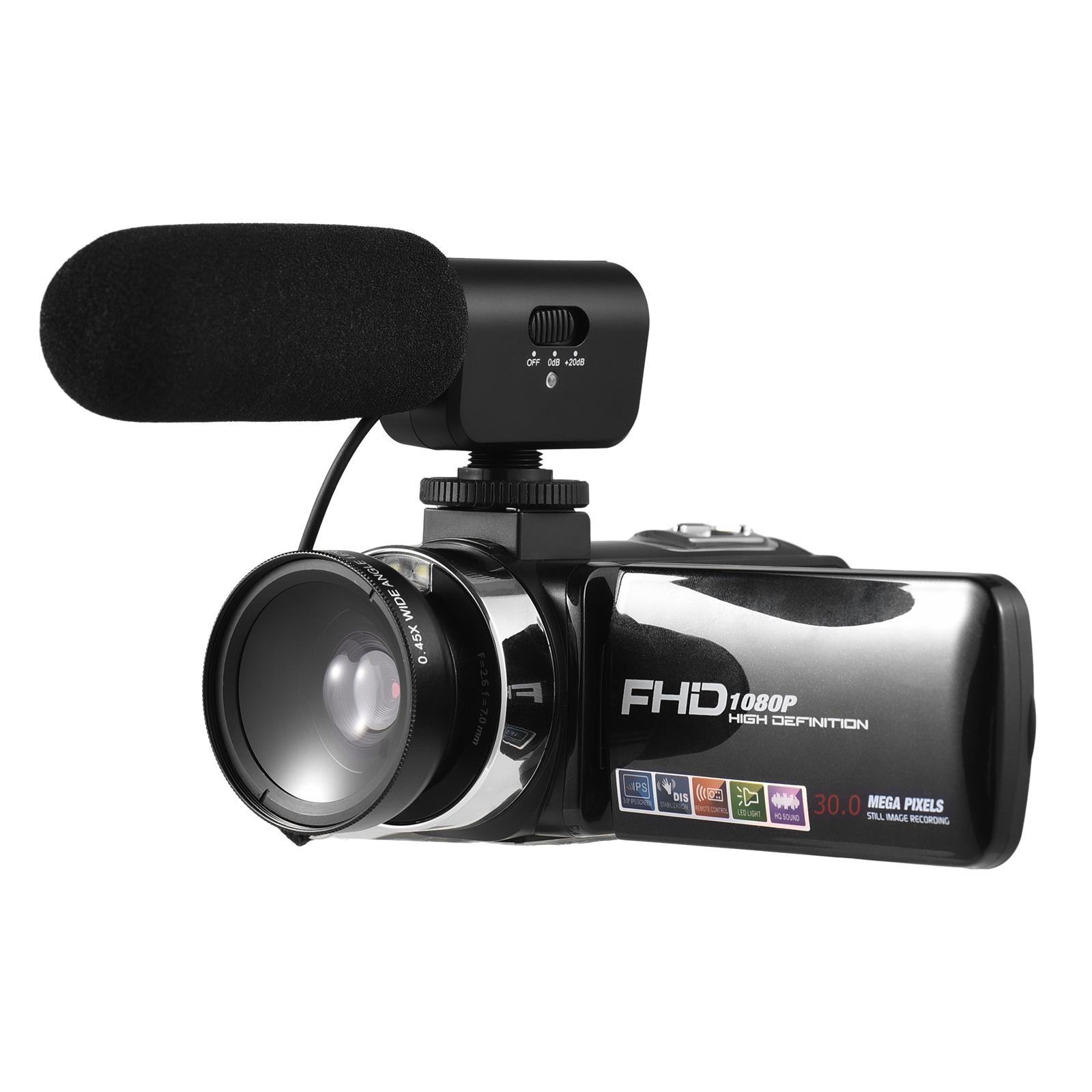 FHD 1080P Digital-Videokamera, Camcorder, DV-Recorder, 30 MP, 18-facher Digitalzoom, 3,0-Zoll-Bildschirm, unterstützt with external microphone schwarz