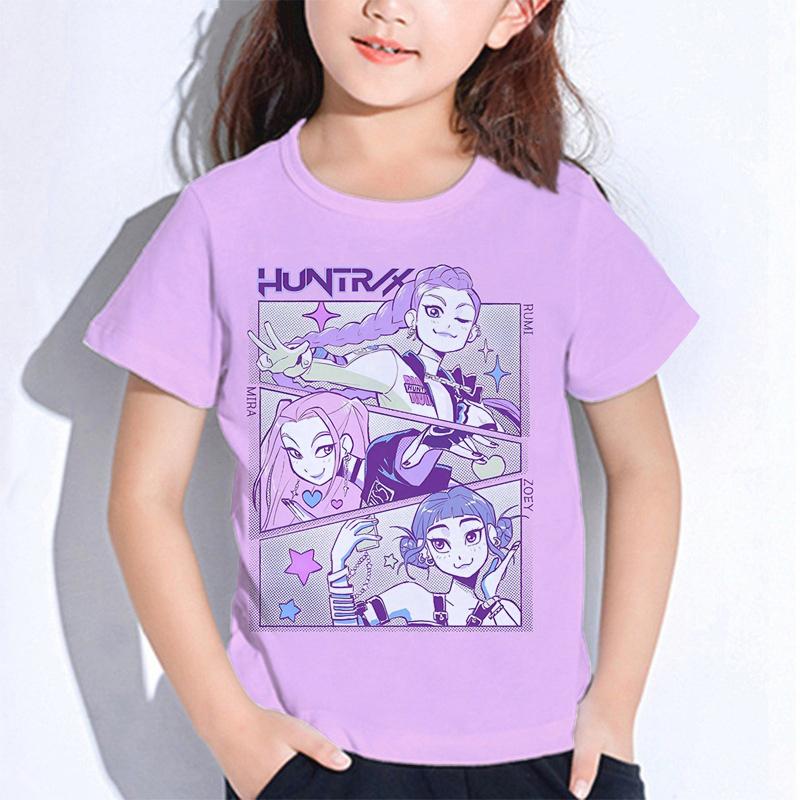 Sommer Huntrix Girl Kpop T-Shirts Kinder Dämonenjäger T-Shirt Zoey Rumi Mira Jungen Mädchen Kurzarm Tops Locker O-Ausschnitt Kinderkleidung 110 beige