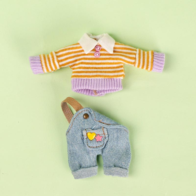 Langlebige OB11 Babykleidung Revers-Pullover Ein-Schulter-Latzhosen-Anzug Für Ob11 1/12 Puppen-Outfit Tägliches Lässiges Zubehör Für Kinder DIY OB11
