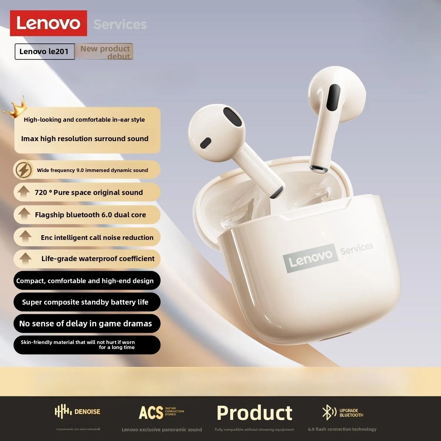 Originale Lenovo LE201 Drahtlose Kopfhörer Bluetooth 6.0 Ohrhörer ENC Anrufgeräuschunterdrückung Ultralange Latenz Surround-Sound Kopfhörer
