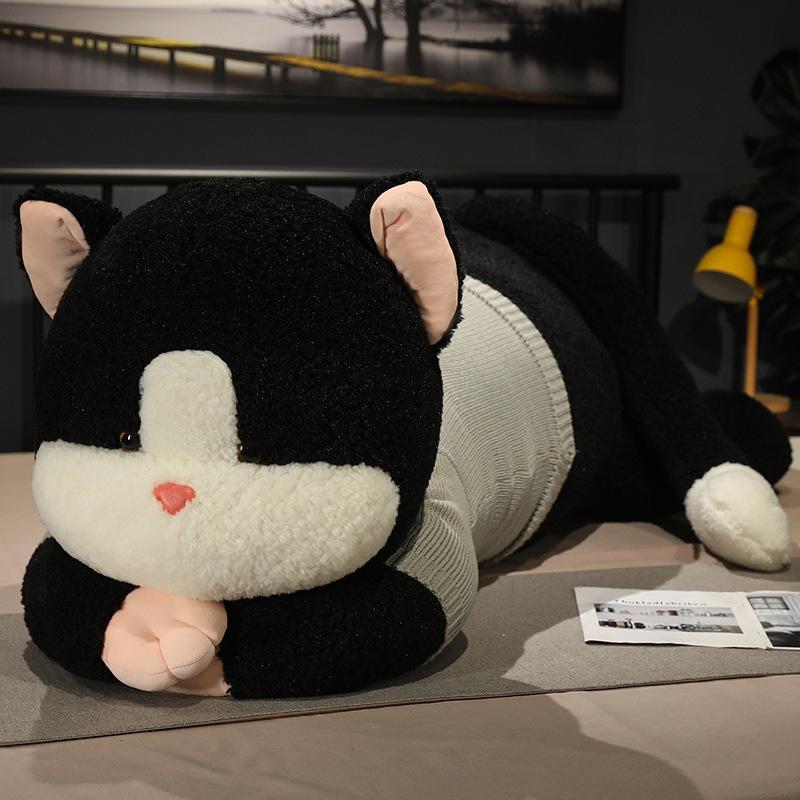 Großer Party-Pullover Katze Puppe Plüschtier Große Katze Puppe Mädchen Beruhigende Stoffpuppe Geburtstagsgeschenk 90cm(1.35kg) schwarz