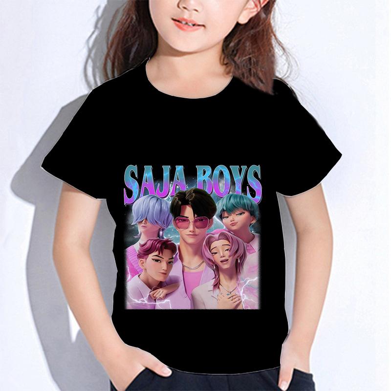 Sommer Huntrix Girl Kpop T-Shirts Kinder Dämonenjäger T-Shirt Zoey Rumi Mira Jungen Mädchen Kurzarm Tops Locker O-Ausschnitt Kinderkleidung 120 silber