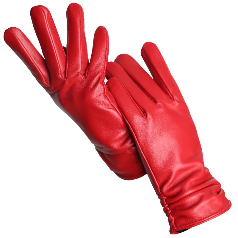 Mode frauen handschuhe Farbe Schaffell Winter Warme Dünne klassische stil handschuhe Hohe Qualität 7 rot