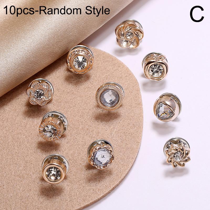 10 Stücke Frauen Kreative Schalknopf Schmuck Zubehör Strickjacke Kragen Geschenke Brosche Broschen Imitation Perle Kristall Corsage C