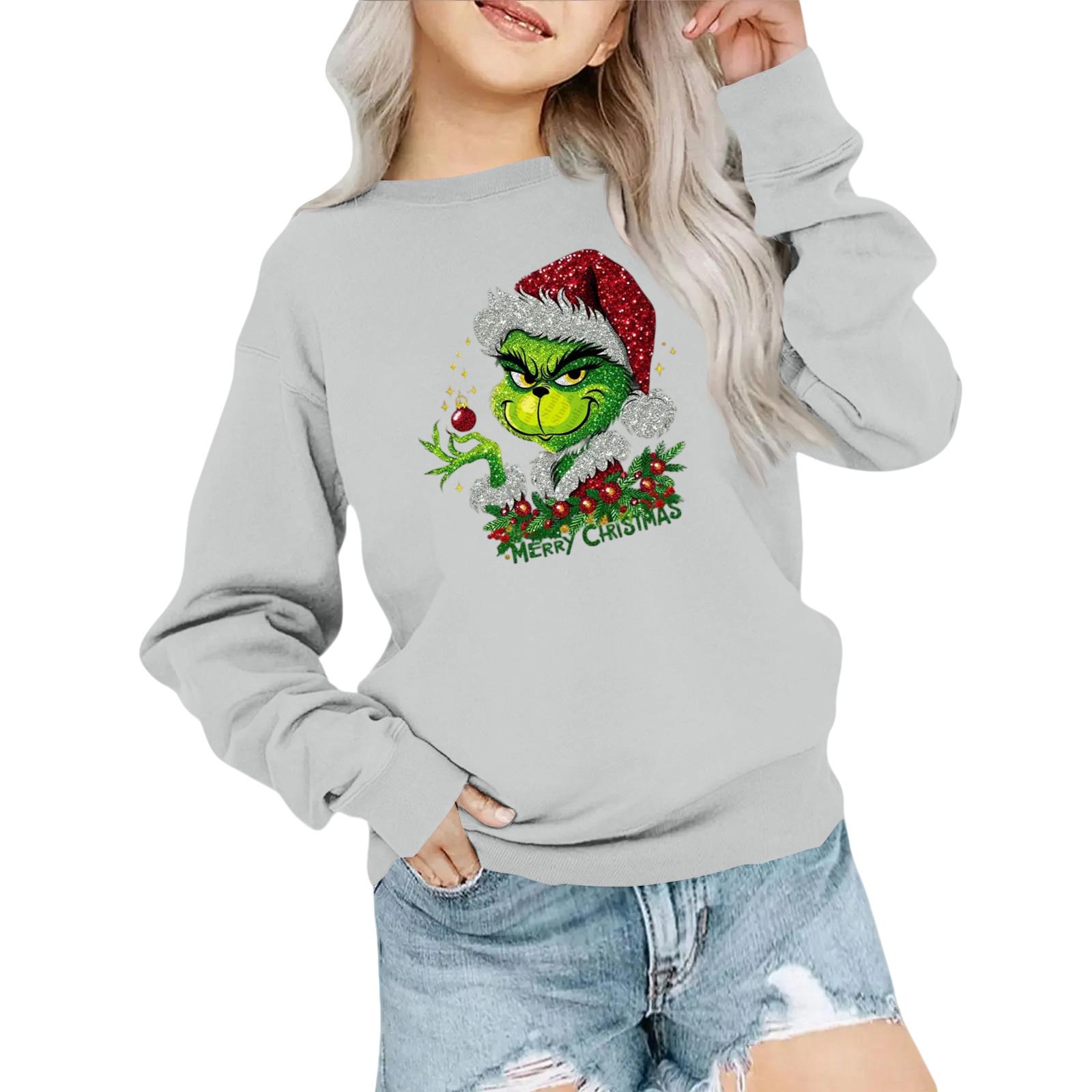 Kindermode Locker geschnittenes lässiges Langarm-Weihnachtspullover-Sweatshirt mit übergroßem Rundhalsausschnitt 110