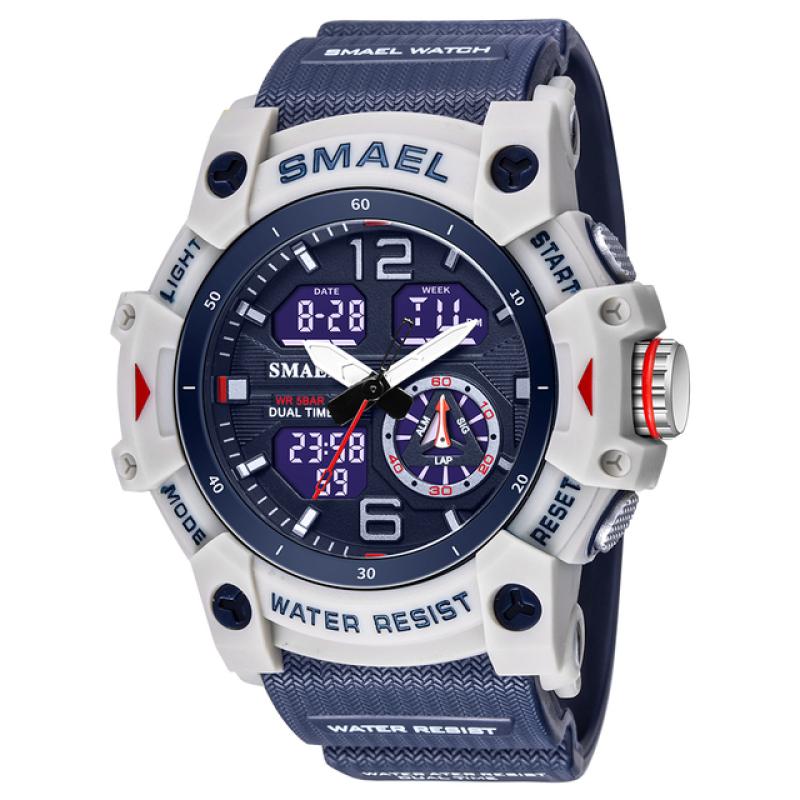 Militäruhr Quarz-Armbanduhren Sport 50M Wasserdichter Wecker Licht Analog Digital Herrenuhren Digital blau