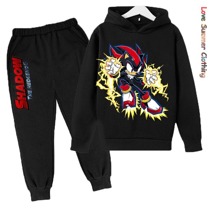 Jungen Hoodie Trainingsanzug Shadow Hedgehog HD Druck Sonic Herbst Kinder Mädchen Charakter Hoodie Set Alter 4-14 Dünnes Fleece Hoodie Set Trainingsanzug Polyester 120