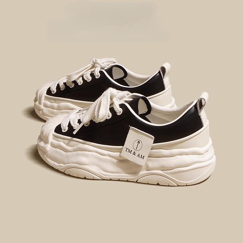 Shell Head Dicke Sohle Schuhe Damen Frühling und Sommer Neu Leder Kleine Weiße Schuhe Damen Schuhe Lässige Sportschuhe Auflösen Schuhe 40