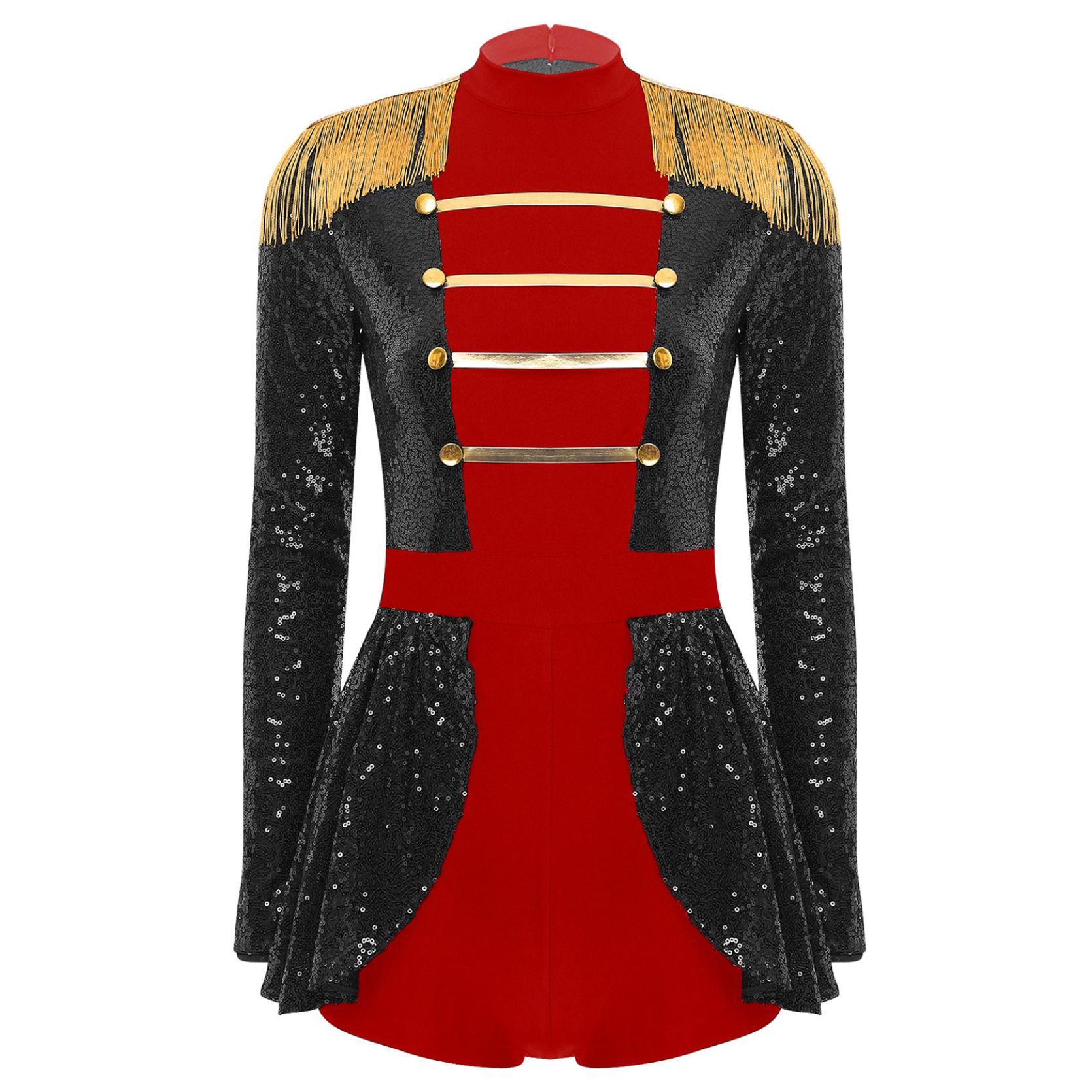 Damen Halloween Ringmaster Bodysuit Kleid Pailletten Overall Zirkus Cosplay Kostüme M schwarz