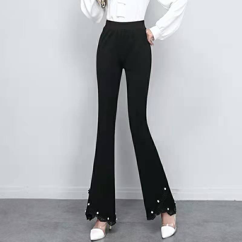 Schlanke Hose Damen Hohe Taille Schlankmachend Drapierung Perlenbesetzt Schwarz Schlank Lässige Hose Frühling Koreanische Mode S