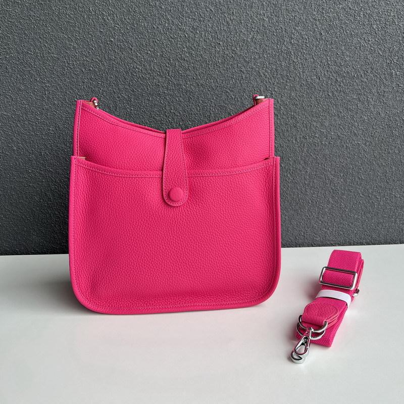 2025 Neue echtes Leder Top-Schicht Rindsleder Litschi-Muster Unisex ausgehöhlte Umhängetasche Echte Leder Damenhandtasche 28cm rose rot