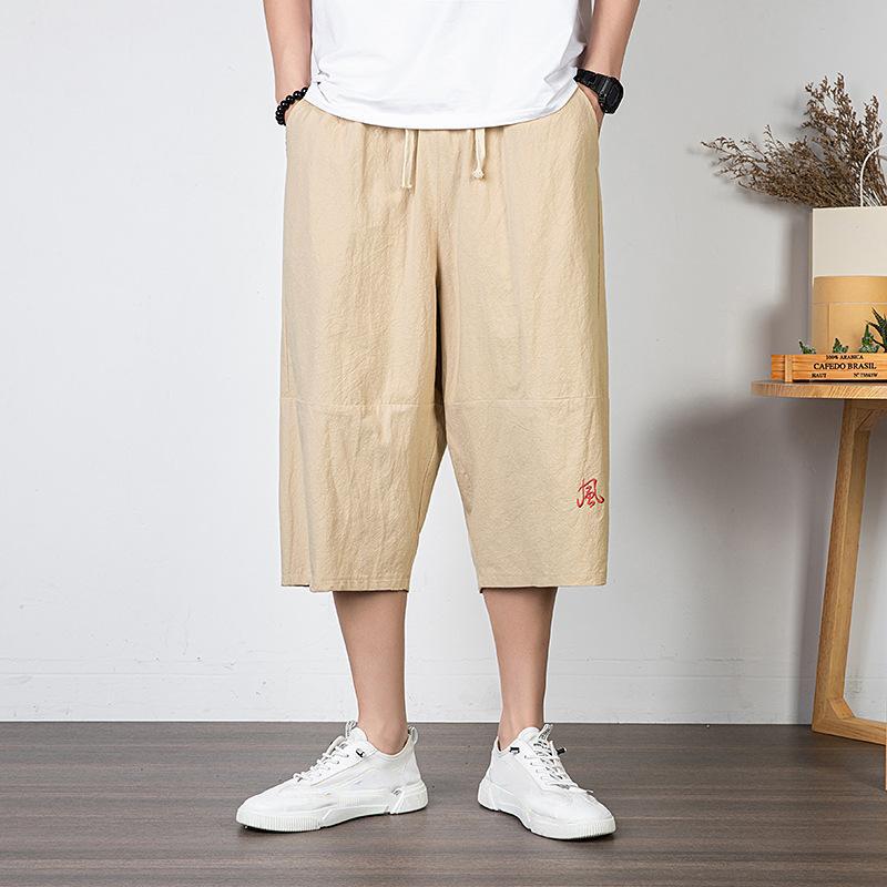 Hosen Große Größe Sommer Männer Baumwolle Hohe Große Größen Breite Bein Leinen Hose Übergroße Jogger Hosen Männlich Plus größe Lose Hosen Männer 8XL beige