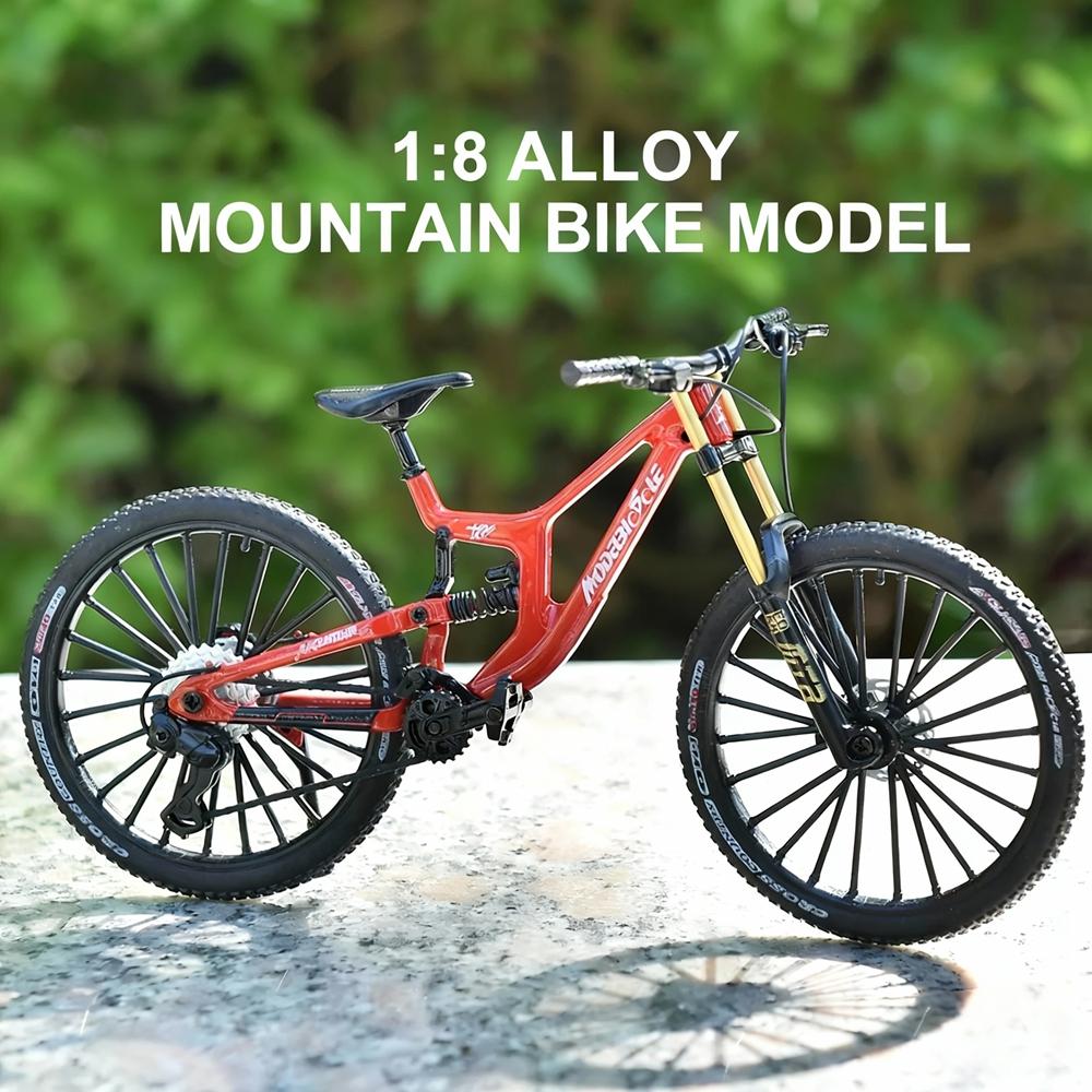 1:Maßstab 8 Legierung Mountainbike Modell Realistisches Gangschaltungsspielzeug mit Vorder- und Hinterradfederung Weihnachtsgeschenke für Fahrradfans rot