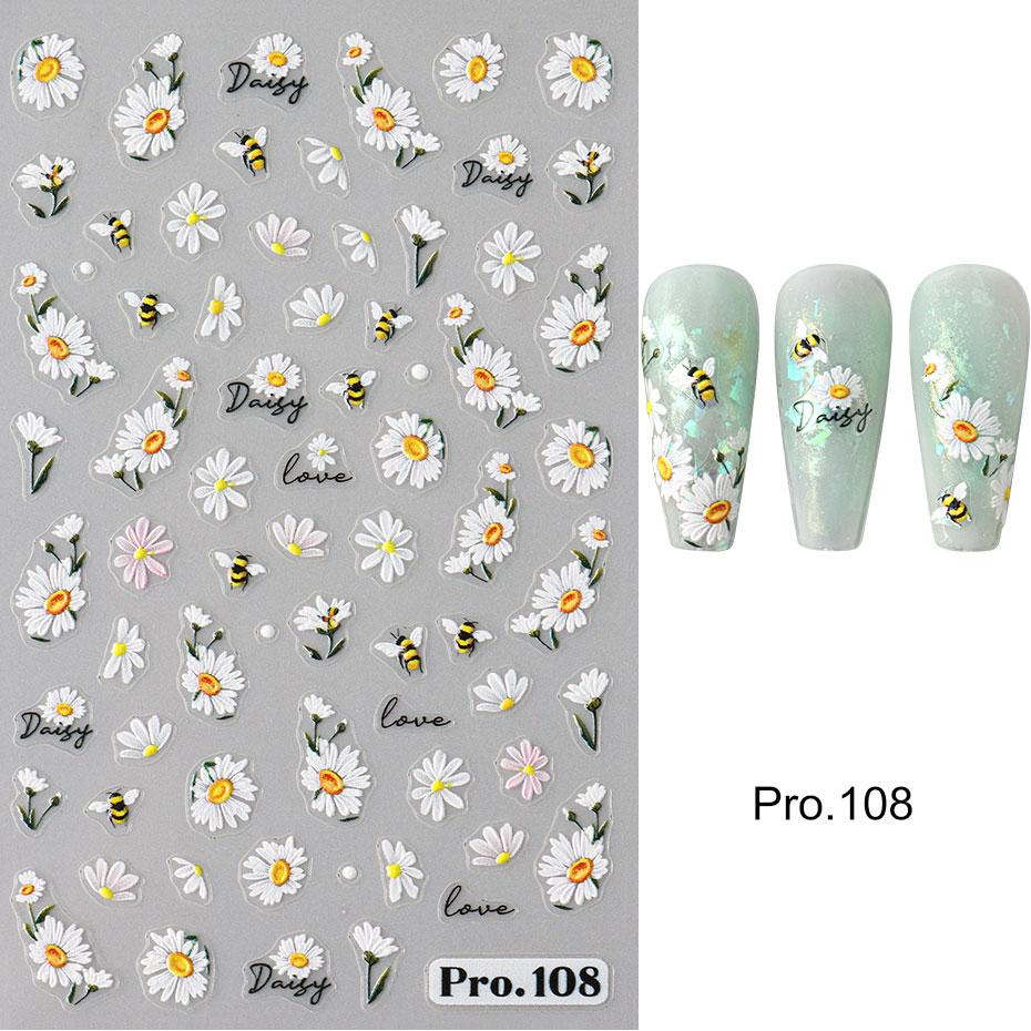 5D süße Biene Gänseblümchen Blume Nagel Aufkleber Blütenblätter Blüte Schmetterling Insekt selbstklebende Maniküre Aufkleber DIY Charms Nägel Dekor PRO-108