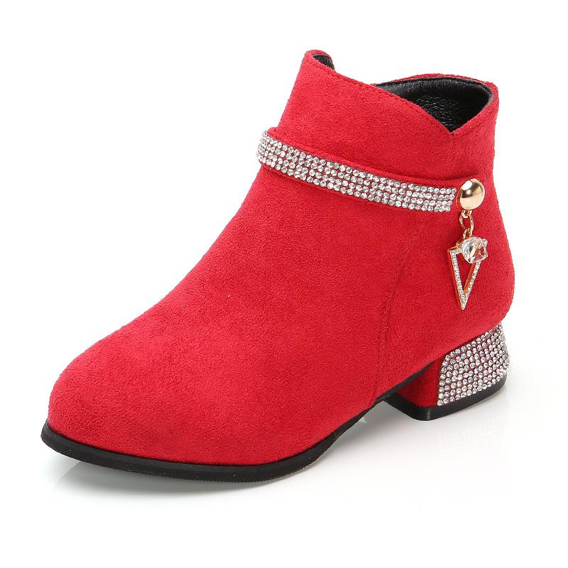 Mädchen Prinzessin Stiefel Frühjahr Neue Kinder Stiefeletten Mädchen High Heels Student Kurze Stiefel Eltern-Kind-Stiefel 35 rot