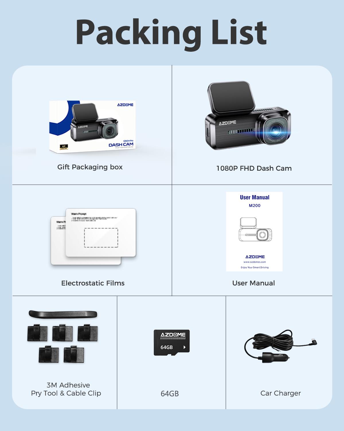 Auto-DVR AZDOME M200 1080P Dashcam mit Nachtsicht Wi-Fi Loop-Aufnahme Parkmodus