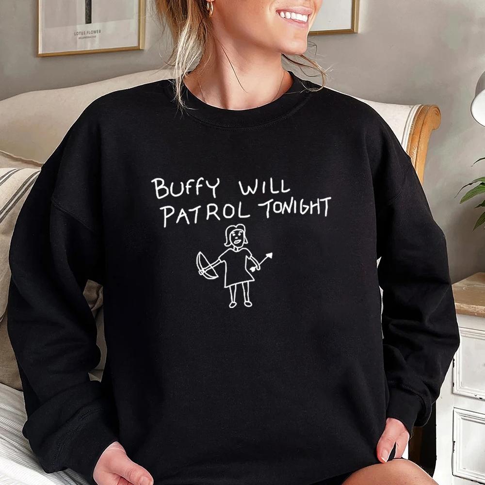 Buffy Will Patrol Tonight Sweatshirt Buffy Shirt Sunnydale High School Pullover Vampir Pullover Unisex Langarm Sweatshirts XXXL schwarz
