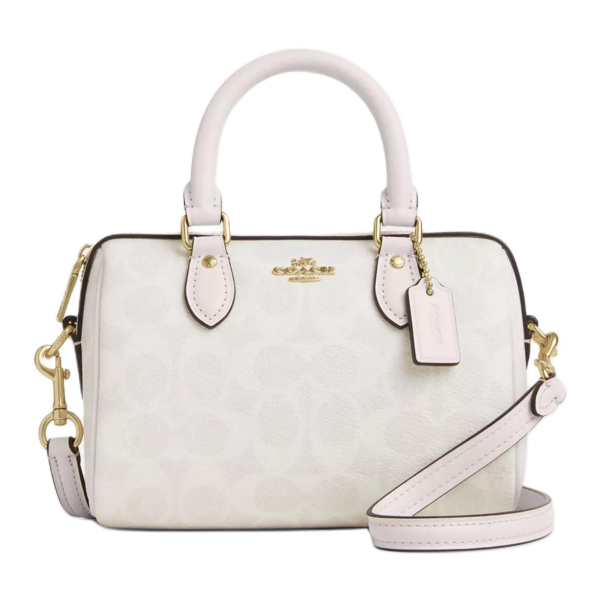 Coach Rowan 18 Klassische Logo-Prägung Beschichtetes Canvas Schulter-Tragetasche Klein Damen Taschen Gold Weiß CW329-IMXU5 Basic Set (Bag+Dust Bag)