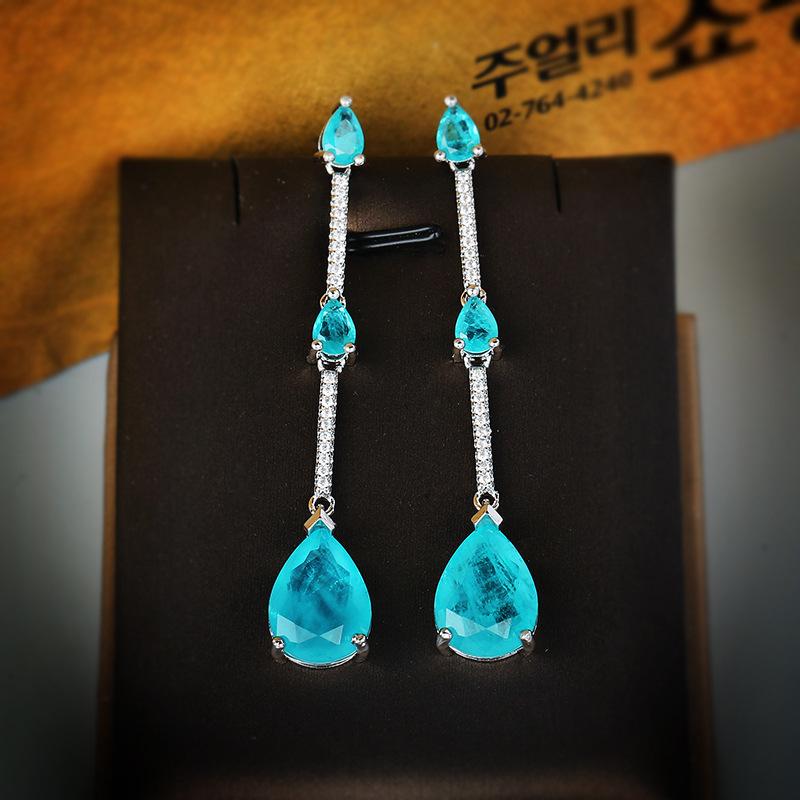 Hochauflösende Quaste Paraiba Edelstein Schmuck Lange Ohrringe Damen Stempel Hochzeitsparty Schmuck Geschenk orange