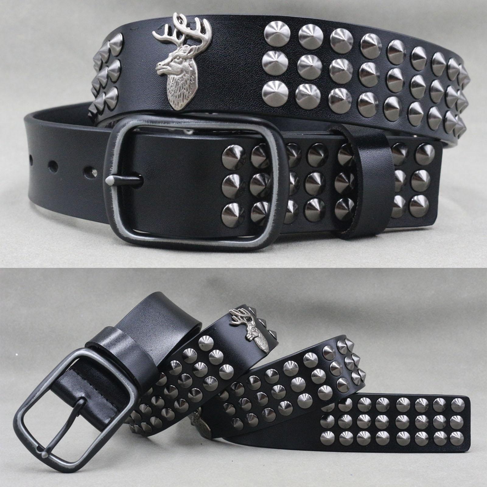 Echtleder Heavy Metal Nieten Punk Gürtel für Männer Rock Nieten Cowboy Gürtel Männer Ceinture Homme Taillengürtel Cinturon Mujer 125cm rehbraun