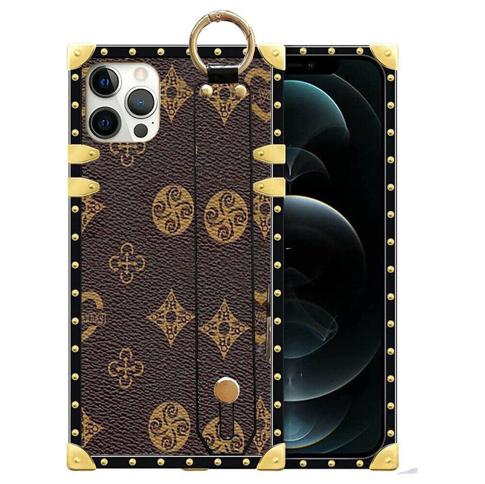 Für Samsung S23 S22 S21 ultra A13 A53 A33 A12 A22 A32 A52 A31 A51 A20 A50 A70/Redmi 9 9A 9C Fall Abdeckung Retro Muster Square Trunk Box Armband Fällen Samsung S21 braun