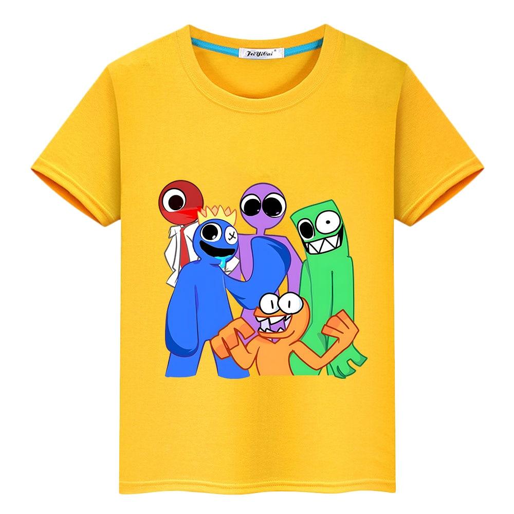 Regenbogen Freunde Kinder T-shirt 100 % Baumwolle kurze Tops Anime Print T-Shirts Jungen Mädchen Kleidung Sommer Casual Kawaii Kinder Kleidung 140 gelb