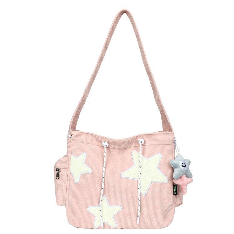 Süße Fünfzackstern-Tasche für Mädchen Damen Große Kapazität Einzelschulter-Crossbody-Tasche Studentinnen-Tasche für Schule und Pendeln Lässige Canvas-Tasche Single package