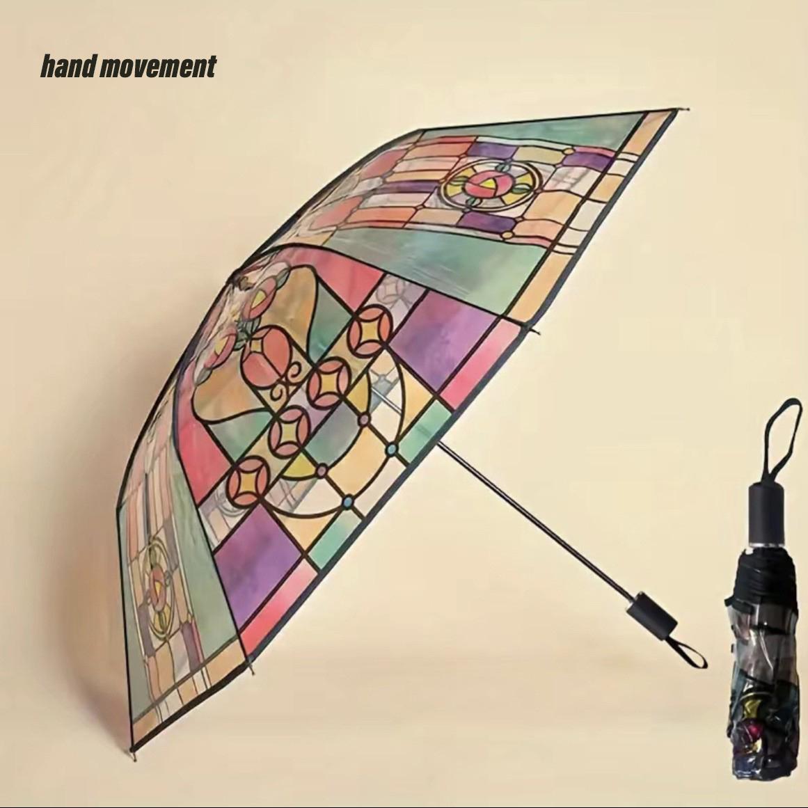 Wind Regenwald Regenschirm Buntglas Transparent Regenschirm Lange Griff Große Romantische hand movement