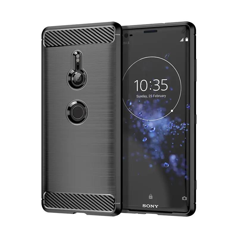 Carbon Fiber Texture TPU Fall für Sony Xperia XZ3 XZ2 Compact XZ1 Premium XA2 Ultra XA1 Plus Stoßfeste Schutzhülle Fundas Xperia XZ2 Compact schwarz