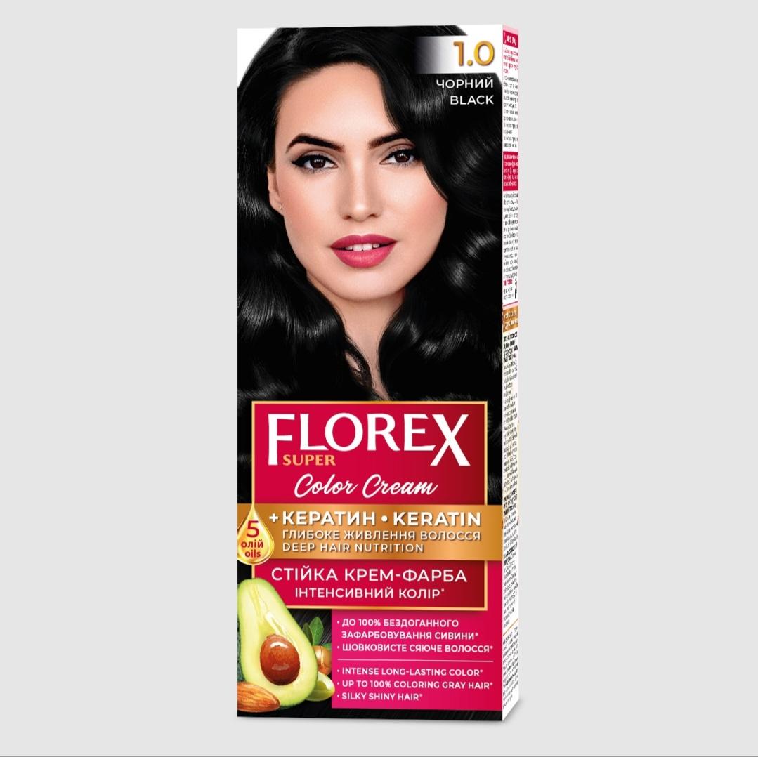 Florex Super permanente Haarfarbcreme - Gibt Ihrem Haar tiefe Nährstoffe, Macht Ihr Haar weich und seidig-glänzend. Black 1.0