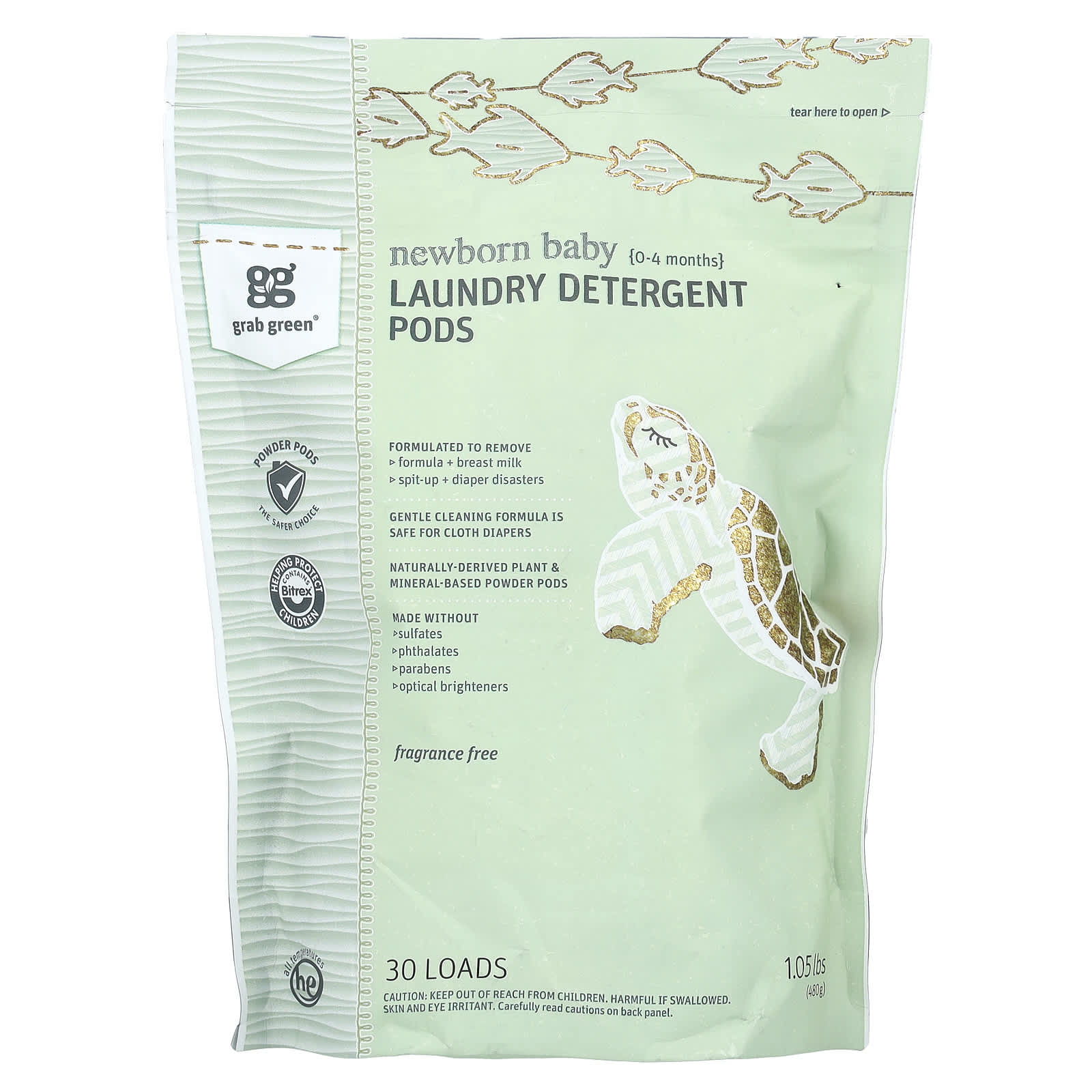 Grab Green, Waschmittel-Pods für Neugeborene, 0 - 4 Monate, Duftfrei, 30 Anwendungen, 1,05 lbs (480 g)
