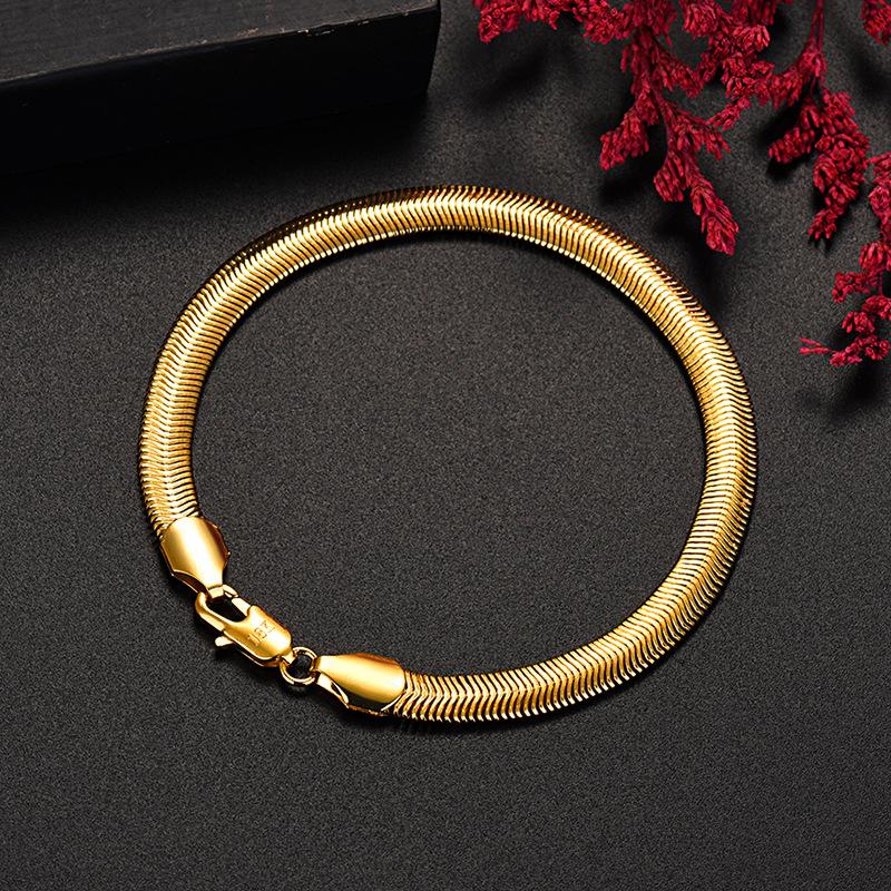 Farberhaltendes galvanisches 18-karätiges Gold K-Goldschmuck 6MM weiches Schlangenknochenarmband für Männer und Frauen