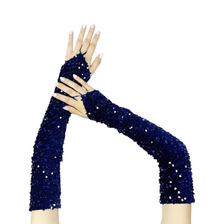 Elegante fingerlose Handschuhe Pailletten Französisch Einzigartige Outfits Lange Handschuhe für Flapper Braut Hochzeit Tanzaccessoires navy blau