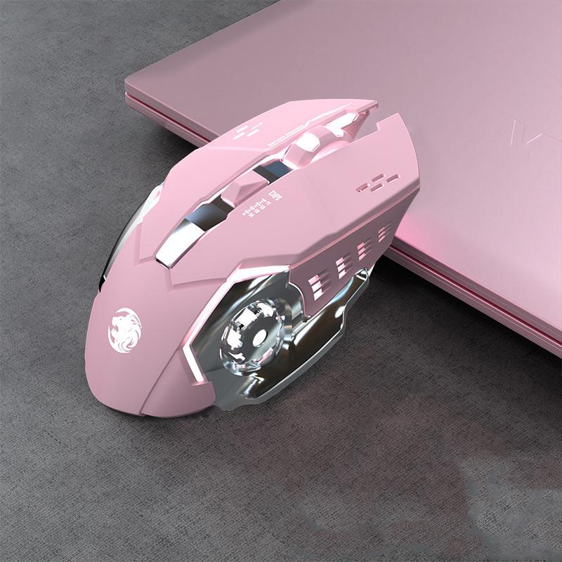 Wiederaufladbare kabellose Maus für Gaming-Computer, lautlos, Bluetooth-Maus, USB, mechanische E-Sport-Hintergrundbeleuchtung, PC-Gamer-Maus für Computer rosa