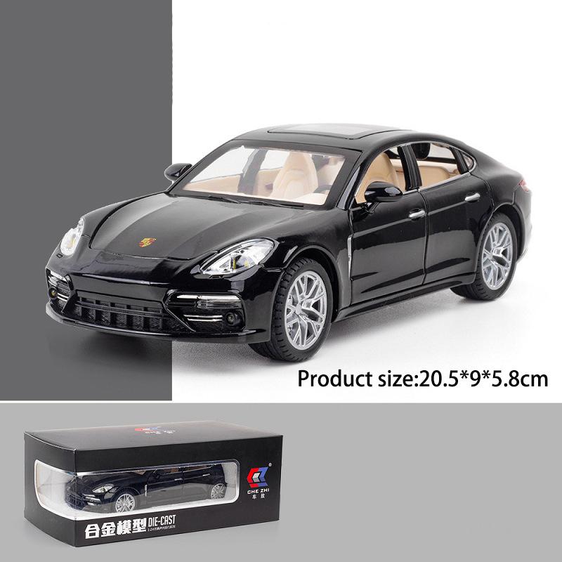 Panamera Porsche Modellauto im Maßstab 1:24, Spielzeugauto zum Zurückziehen aus Zinklegierung mit Sound und Licht für Kinder, Jungen und Mädchen 1/24-20.5x9x5.8cm schwarz