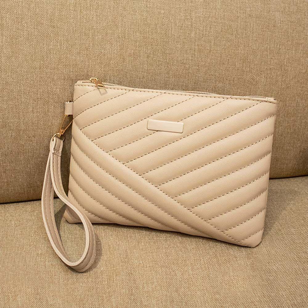 Damen-Leder-Reisetasche, kleine Geldbörse, Clutch-Geldbörse, Handgelenktasche, Umschlagtasche khaki