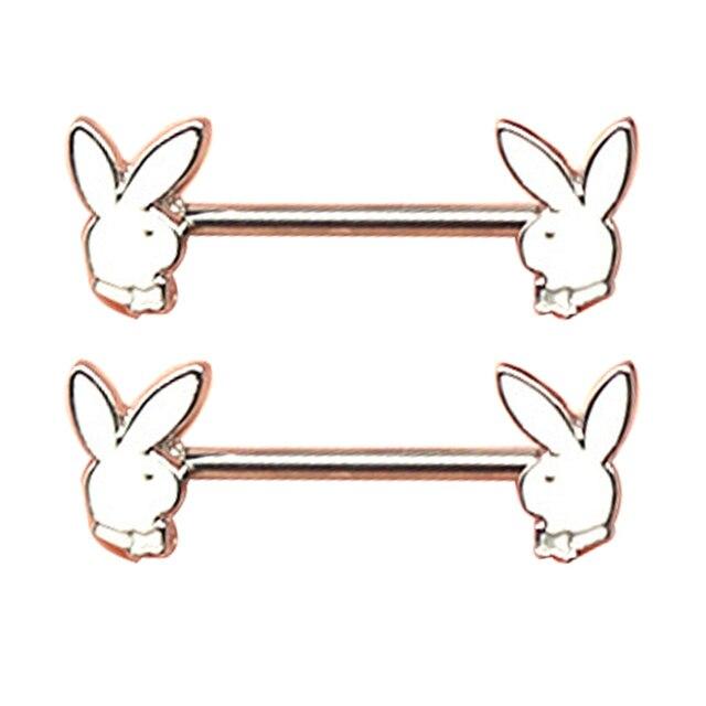 2PCS Leucht Kaninchen Nippel Piercing Ring Edelstahl Bar Nippel Piercing Cartoon Bunny Brust Stud Körper Schmuck weiß
