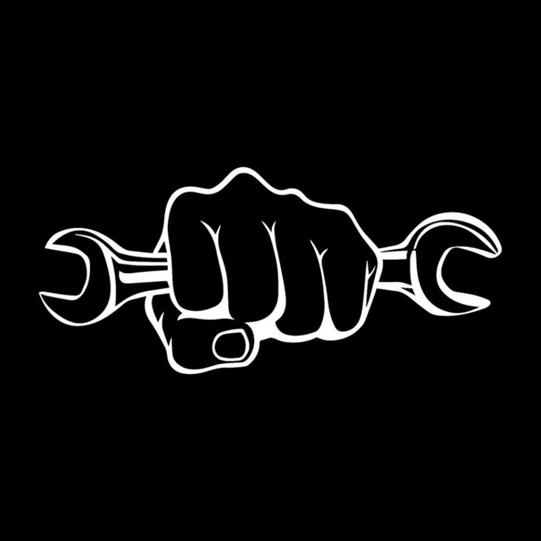 Mode selbstklebende Autoaufkleber Mechaniker hält einen Schraubenschlüssel Motorradaufkleber weiß