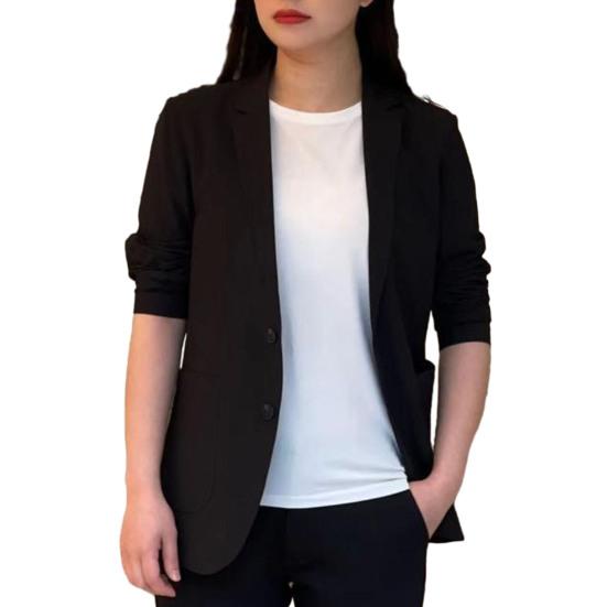 Frauen Mantel Formale Business-Stil Einfarbig Langarm Mittlere Länge Knopf Verschluss Taschen Lose OL Pendeln Anzug Mantel M