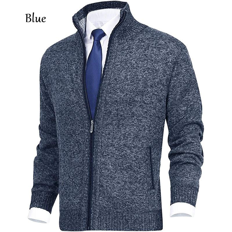 Lässige Strickjacke für Herren, schmale Passform, Fleece, durchgehender Reißverschluss, dicke Strickjacke, Winter-Outwear 4XL blau