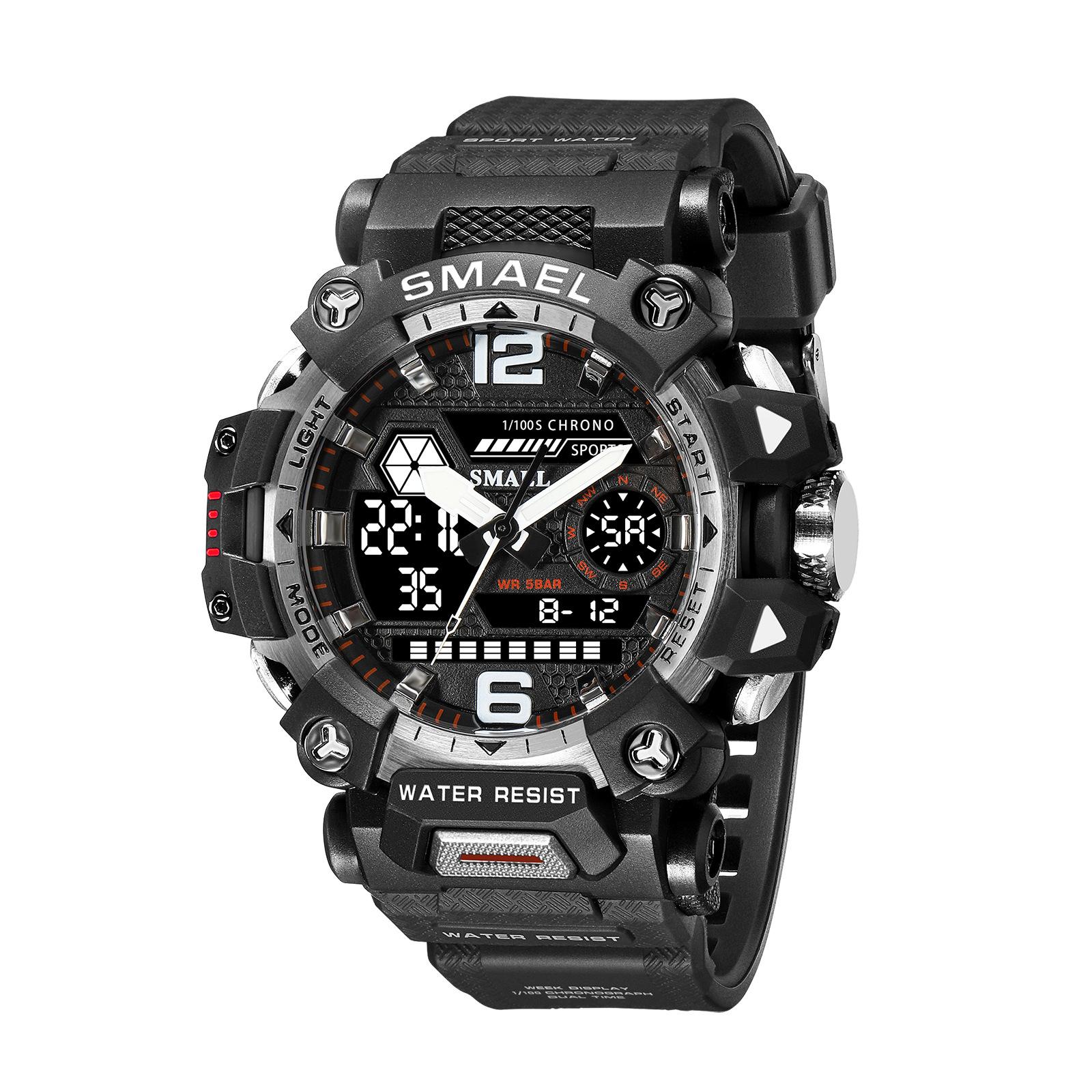 SMAEL Herren-Militäruhr, Outdoor-LED-Digitaluhr, 50 m wasserdicht, taktische Armee-Armbanduhr, Sportuhren für Männer, Sport-Armbanduhr 8072 NO Package weiß/schwarz