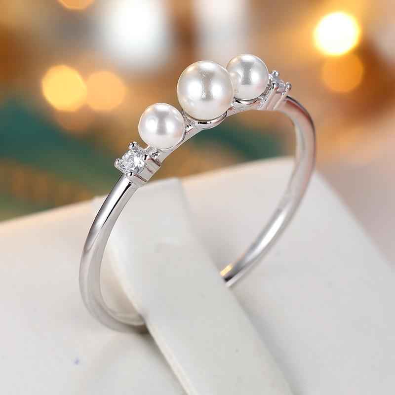 Echte 925 Sterling Silber Runde Perle Verlobungsringe für Frauen Hochzeit Partei Modeschmuck Mädchen Luxus Finger Zubehör 8